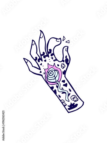 neon light effect animation of cartoon tattoo hand