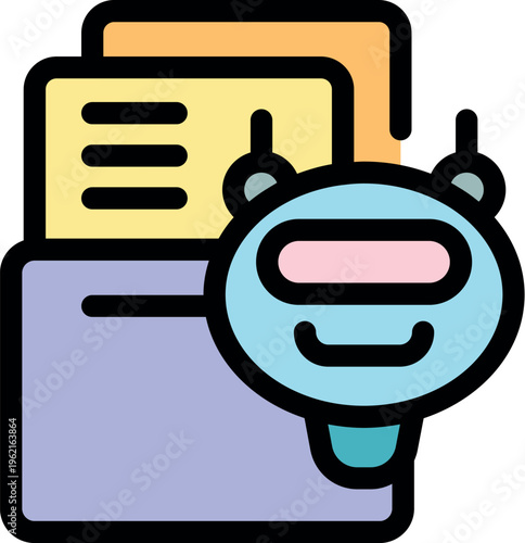 Friendly chatbot handling digital files, symbolizing automation and efficiency in data management