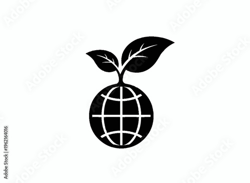 Eco-Consciousness in Simple Icon: This image is a stark, clean representation of the Earth nurturing new life