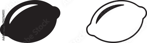 Minimalist lemon vector icons, black solid and outline citrus fruit symbols, simple food illustrations for logo design and menu branding