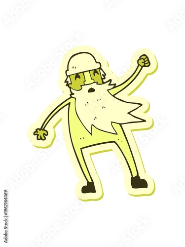 changing color animation of sticker of a cartoon old man in thermal underwear