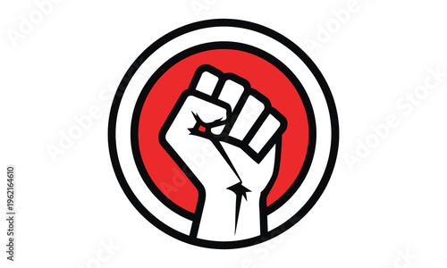 Raised Fist Badge Protest Revolution Power Symbol Strong Hand Vector Illustration
