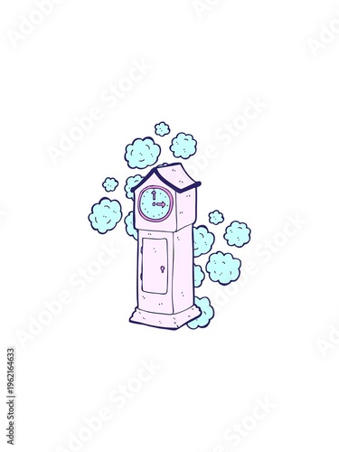 splitting effect animation of cartoon dusty old grandfather clock