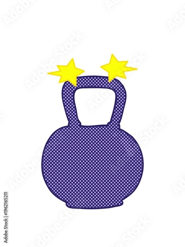 spinning stars animation of freehand drawn cartoon 40kg kettle bell weight