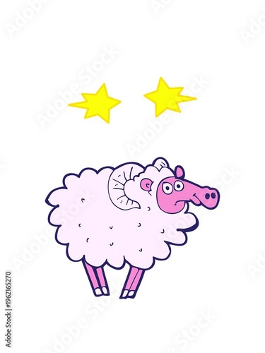 spinning stars animation of cartoon dirty sheep