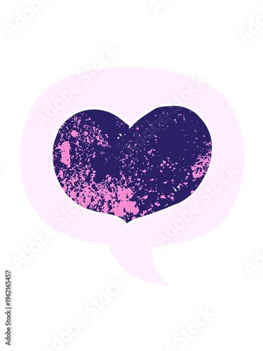 jiggle and pause animation of cartoon love heart with speech bubble in grunge distressed retro textured style