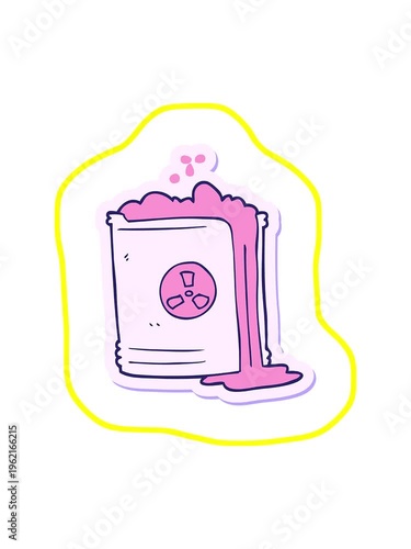 radioactive glowing animation of sticker of a cartoon radioactive waste