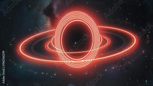 Futuristic Neon Wormhole Interstellar Pathway Vibrant Cosmic Ring with Neon Light Effect in Dark Space Background