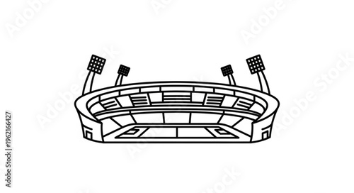 Detailed Line Art of a Stadium with Floodlights.