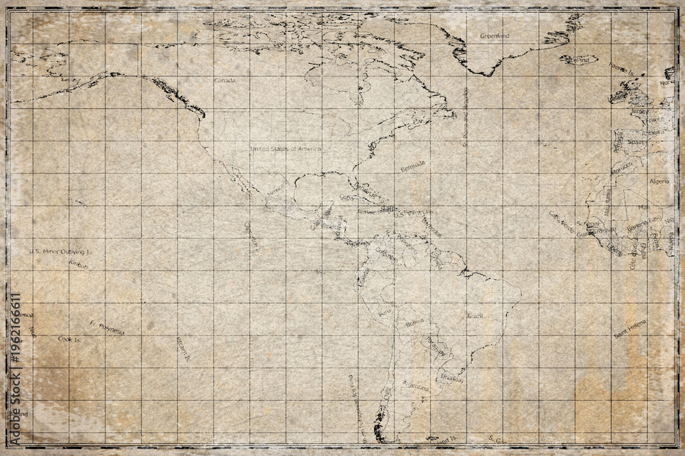 Fototapeta premium Vintage Map Of Americas On Retro Paper Background