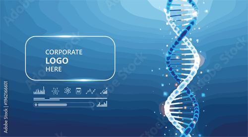 Futuristic DNA Double Helix Technology Background with Genetic Data Visualization and Copy Space for Corporate Logo, Biotechnology, Medical Research and Science Innovation