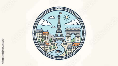 Paris Landmark Badge with Eiffel Tower and Arc De Triomphe