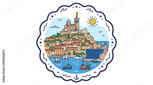 Marseille Cityscape in Decorative Round Frame