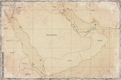 Vintage Map Of Arabian Peninsula On Retro Paper Background