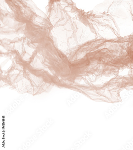 Sepia tulle fabric in blur motion isolated on white background. Abstract study of nude tulle net transparent material.