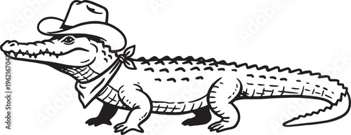 cowboy crocodile wearing hat and bandana