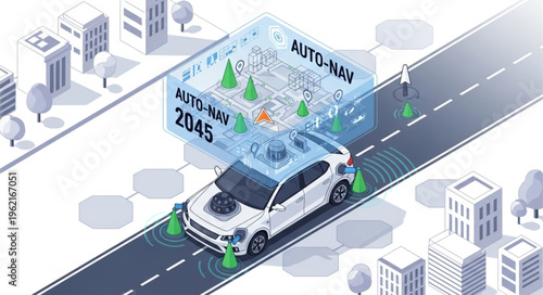 Autonomous Vehicle Navigation System Concept with Advanced Technology.