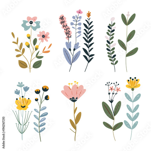 Spring Flowers Illustration Set Isolated – Floral Blossoms Collection for Design and Decoration