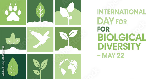 International Day for Biological Diversity May 22 Eco Awareness Vector Illustration with Nature Icons, Wildlife, Plants, Earth Conservation and Environmental Protection Concept