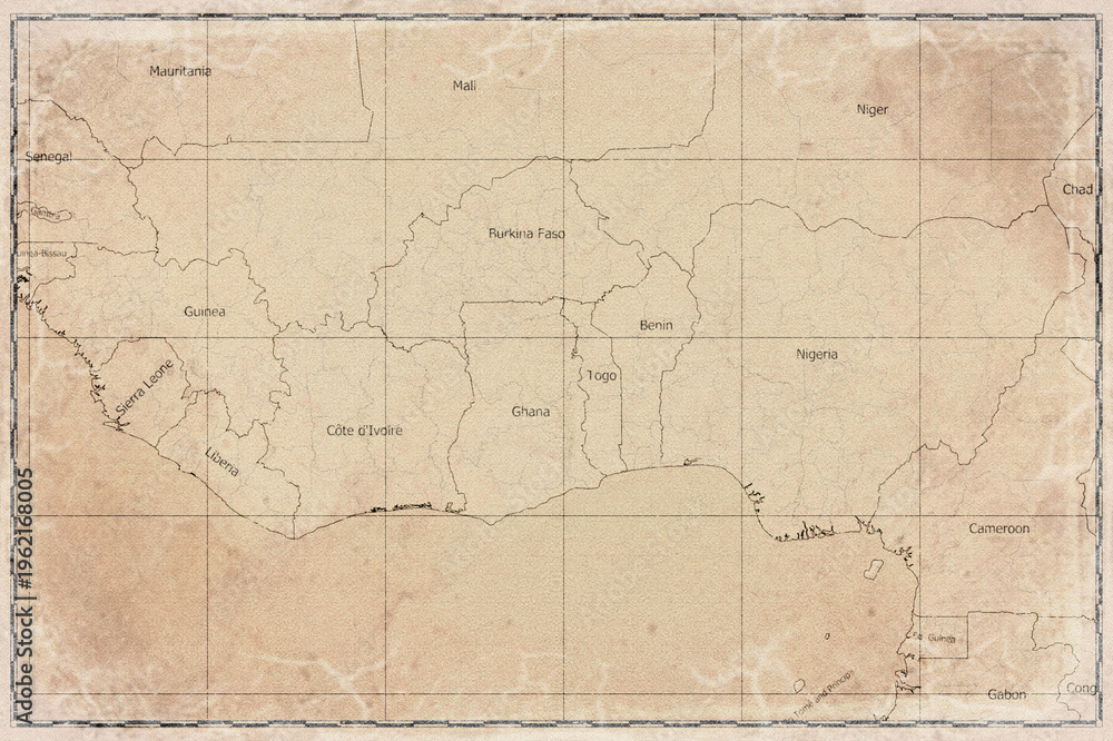 Fototapeta premium Vintage Map Of Guinea Coast On Retro Paper Background