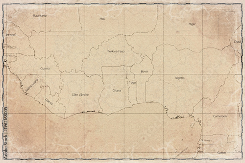Foto Vintage Map Of Guinea Coast On Retro Paper Background