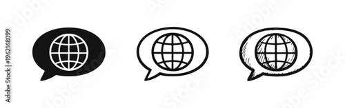 Global Communication Speech Bubble Icon Set - Worldwide Chat and Language Symbol Collection