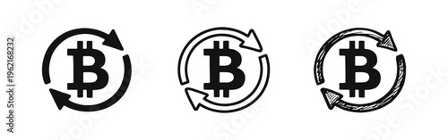 Bitcoin Cryptocurrency Exchange Icon Set - Digital Currency Rotation and Transfer Symbols