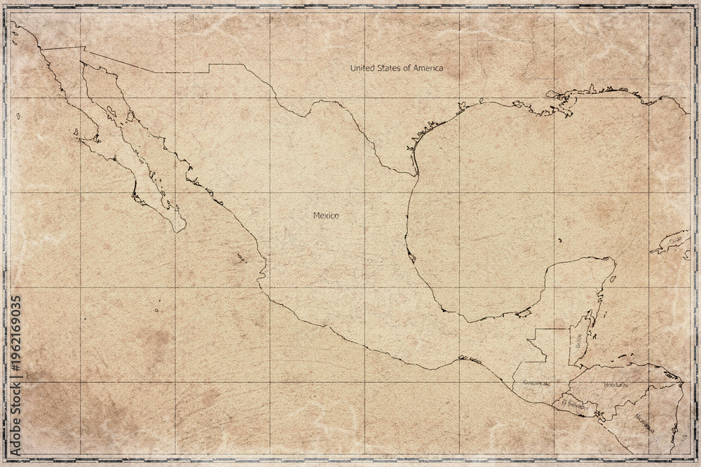 Fototapeta premium Vintage Map Of Mesoamerica On Retro Paper Background