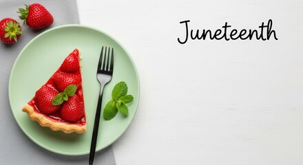 Juneteenth strawberry pie on plate.
