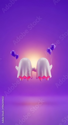 Spooky white ghosts with red eyes.