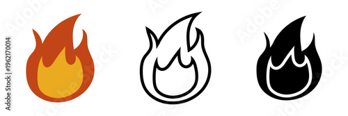 炎アイコンセット 火・フレイムのシンプルなカラー・線画・シルエットデザイン ベクター素材 / Fire flame icon set simple outline silhouette vector