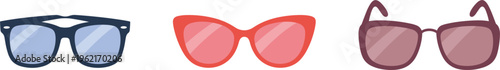 Stylish sunglasses vector set, trendy eyewear collection with modern fashion frames for summer