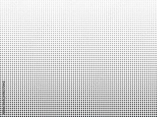 Black and white halftone gradient pattern with triangular dots transitioning from dense to sparse
