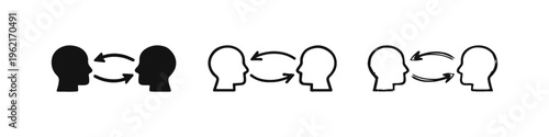 Communication and Interaction Icon Set with Head Silhouettes and Exchange Arrows
