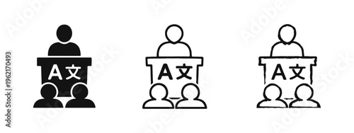 Language Translation and Interpretation Icon Set with Speaker and Audience