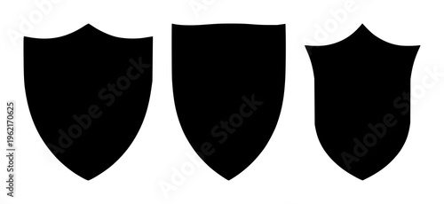 Heraldic shield set with geometric silhouette design featuring shield, heraldry, iconography with line art and minimal style