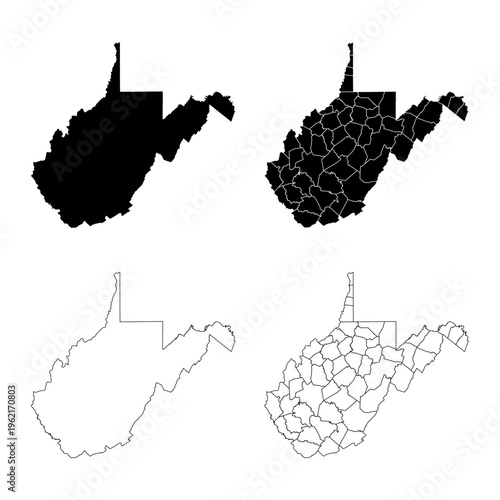 Foto West Virginia State Outline and Solid Fill Map Set.