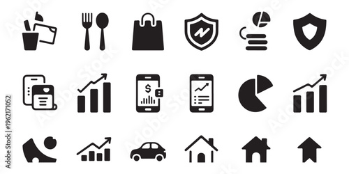 Collection of financial icons representing business growth and personal finance elements.