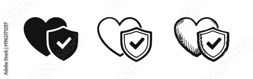 Heart Protection Shield Icon Set for Health or Insurance