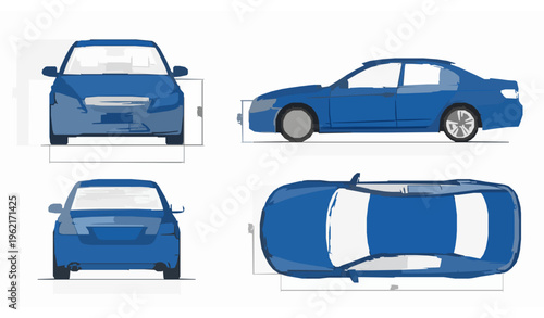 Isolated Blue Sedan Car Vector Diagram