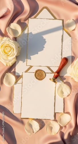 Wedding invitation card with wax seal.