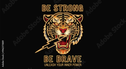 Abstract Tiger with Glowing Details against Black Background suitable for branding, apparel design, and social media content.