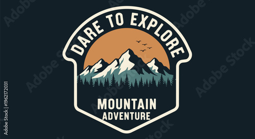 Modern Badge with Mountain Adventure Scene with detailed artwork and design perfect for branding, outdoor campaigns and travel promotions.