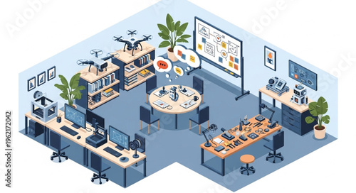 Isometric View of a Modern Research Laboratory with Advanced Equipment.