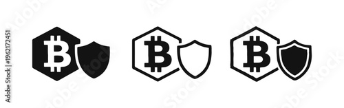 Bitcoin Cryptocurrency Security Icon Set. Blockchain Protection and Digital Asset Safety Symbol.