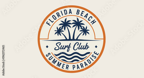 Modern Emblem with Summer Paradise against a rustic background, concept for brand identity, advertising campaigns, and website design.
