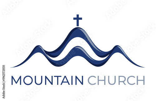 Mountain church logo with cross and wavy lines