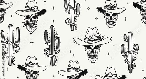 Modern Skull Pattern with Detailed Elements suitable for fashion design, textile prints, and website backgrounds.