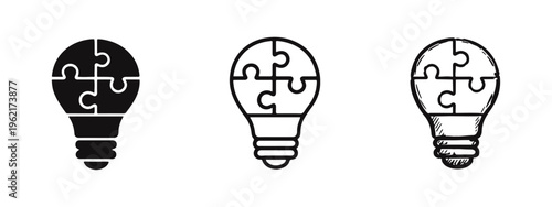 Creative Idea Solution Lightbulb Puzzle Icon Set - Problem Solving Concept