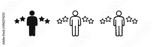 Five Star Rating Icon Set - Top Customer Review and Excellent Service Symbol